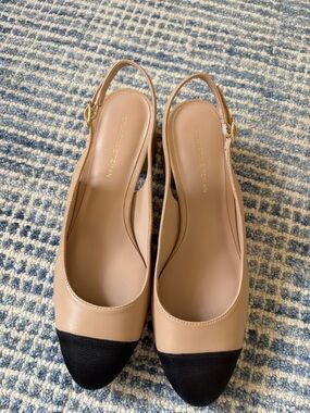 Worn once Stuart Weitzman Gabby Beige and Black Two-Tone Slingback Pumps size 7